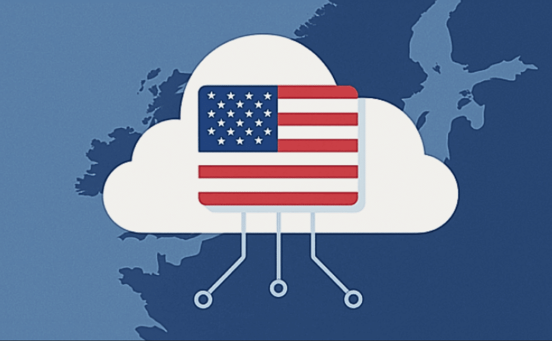 Afbeelding van Amerikaanse vlag met connecties in kaart van Europa